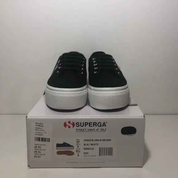 Superga 2790 Platform Low Top Black &amp; White Sneakers