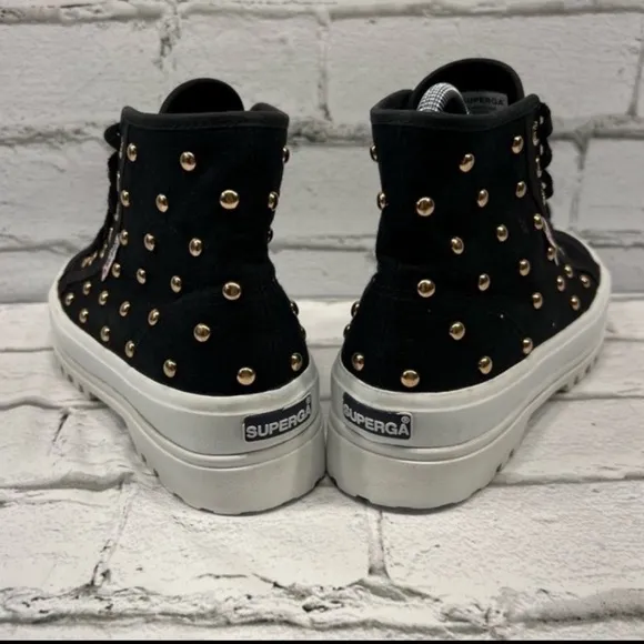 Superga Women's Alpina Cot Stud High-Top Sneaker Size 6.5 Black