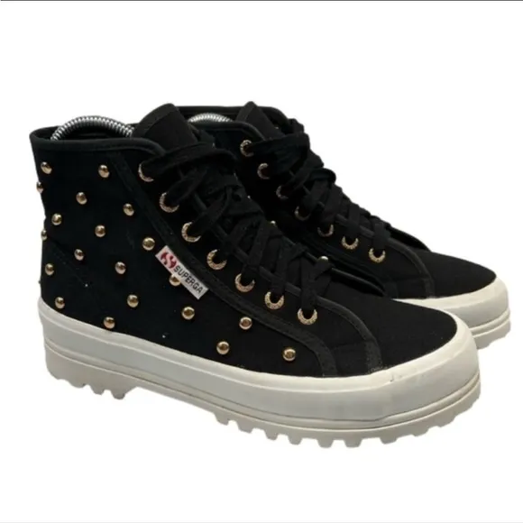 Superga Women's Alpina Cot Stud High-Top Sneaker Size 6.5 Black