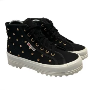 Superga Women's Alpina Cot Stud High-Top Sneaker Size 6.5 Black