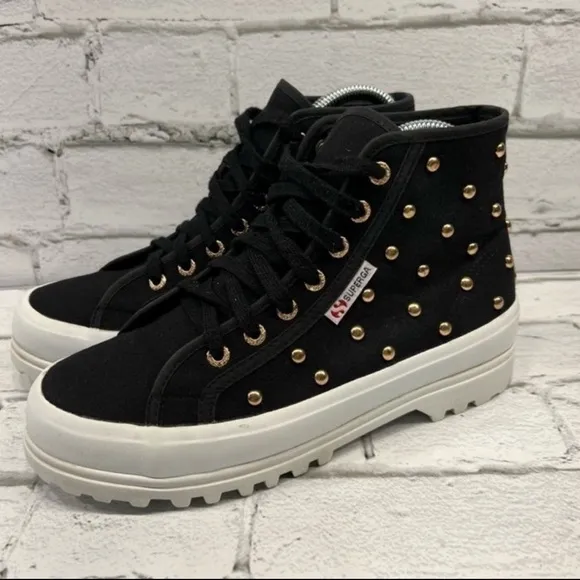 Superga Women's Alpina Cot Stud High-Top Sneaker Size 6.5 Black