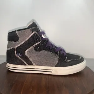 Supra Vaider Mens 8 Black Gray Canvas High Top Skate Sneakers Shoes Lace Up