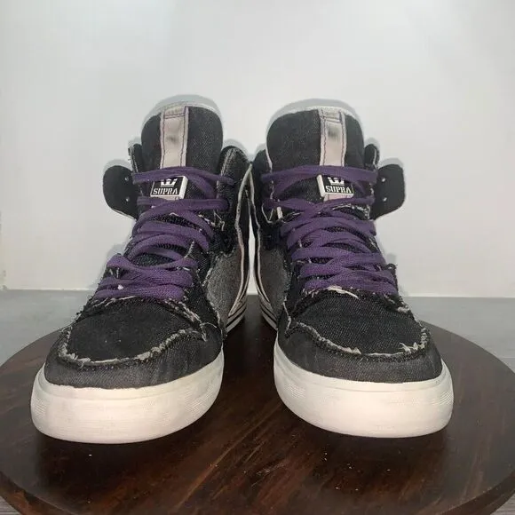 Supra Vaider Mens 8 Black Gray Canvas High Top Skate Sneakers Shoes Lace Up