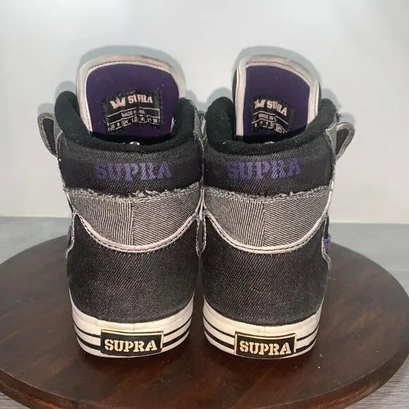 Supra Vaider Mens 8 Black Gray Canvas High Top Skate Sneakers Shoes Lace Up
