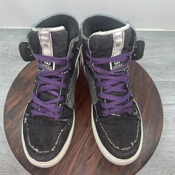 Supra Vaider Mens 8 Black Gray Canvas High Top Skate Sneakers Shoes Lace Up