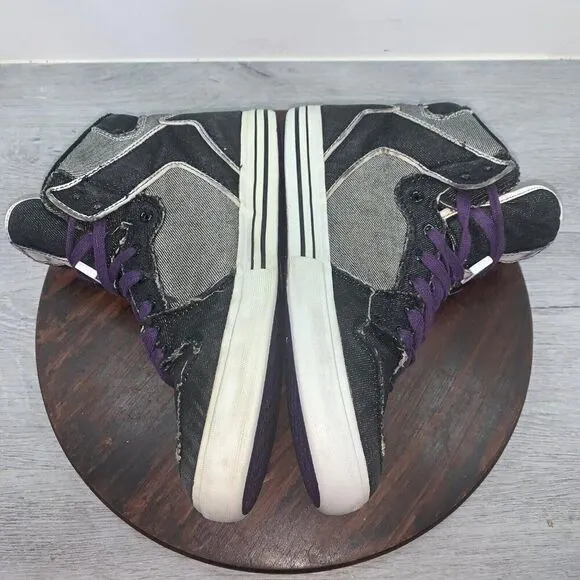 Supra Vaider Mens 8 Black Gray Canvas High Top Skate Sneakers Shoes Lace Up