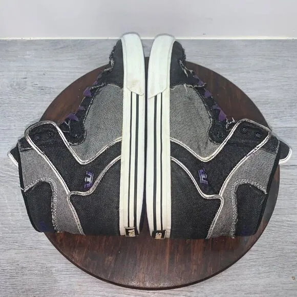 Supra Vaider Mens 8 Black Gray Canvas High Top Skate Sneakers Shoes Lace Up