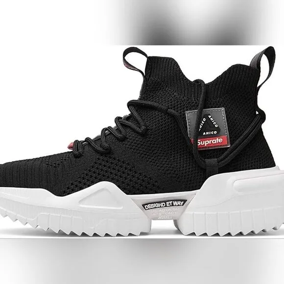 Suprate Men's European Black Trainers Running Athletic Platform Sneakers size 39
