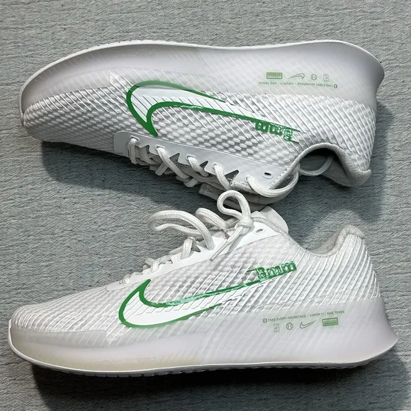 Sz 9 Women- Nike Air Zoom Vapor 11 HC 8MM White Green Tennis Pickleball Shoes