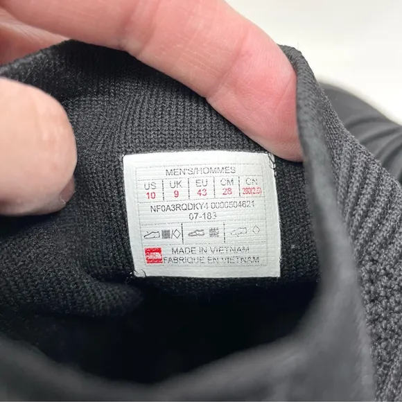The North Face Touji Black Mid Lace 2D Knit Sneaker Shoes Size 10