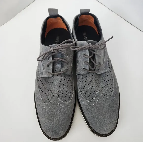 Thomas &amp; Vine Jett Wing Tip Derby Gray Suede Upper Oxford Mens Shoes Sz 12