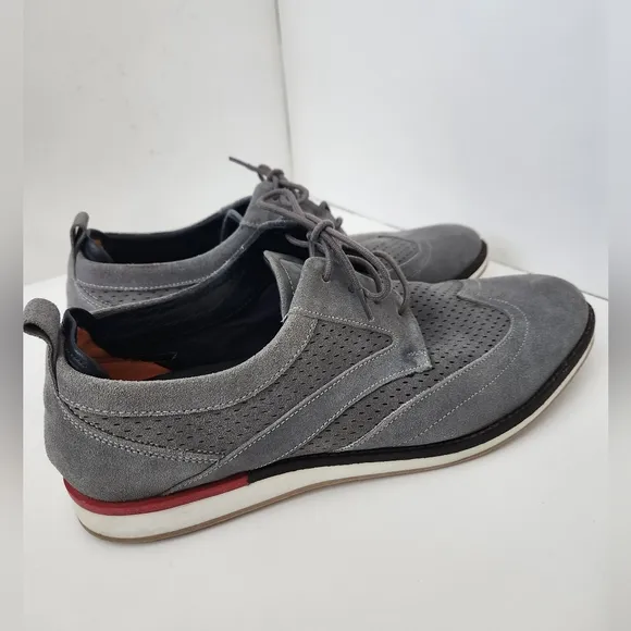 Thomas &amp; Vine Jett Wing Tip Derby Gray Suede Upper Oxford Mens Shoes Sz 12