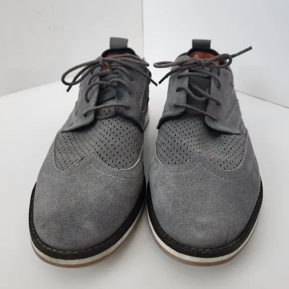 Thomas &amp; Vine Jett Wing Tip Derby Gray Suede Upper Oxford Mens Shoes Sz 12