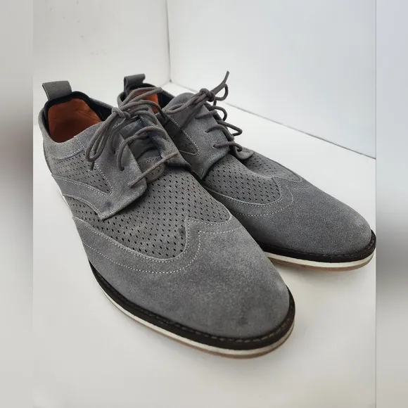 Thomas &amp; Vine Jett Wing Tip Derby Gray Suede Upper Oxford Mens Shoes Sz 12