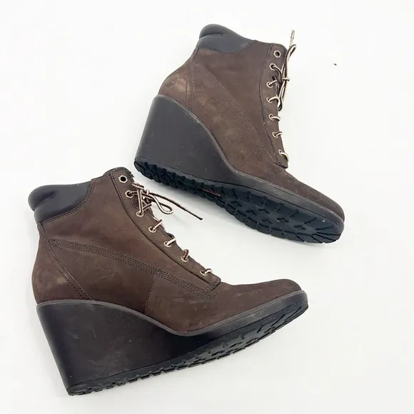 Timberland Meriden Chukka Wedge Boots size 8 8447R Brown Leather Platform Shoes