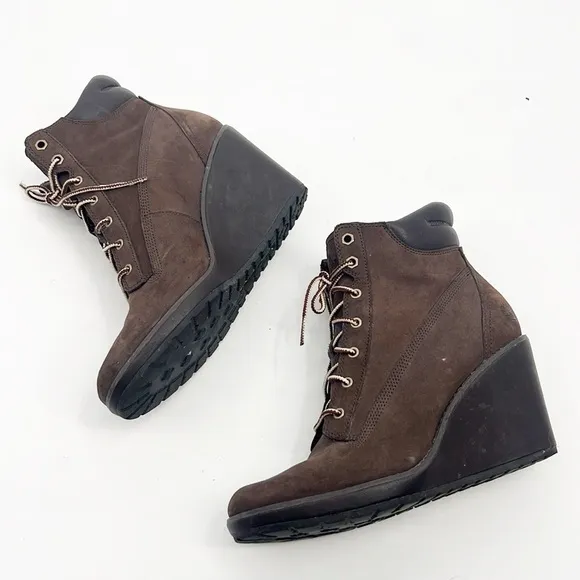Timberland Meriden Chukka Wedge Boots size 8 8447R Brown Leather Platform Shoes