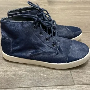 Toms calf hair leather high top shoes womens size 6 Navy Blue NEW.
