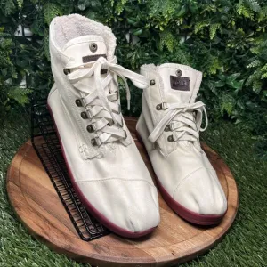 TOMS High Top Shoes Men 12 Ivory Lace up Fold Over Lightweight Sherpa Lined 2110