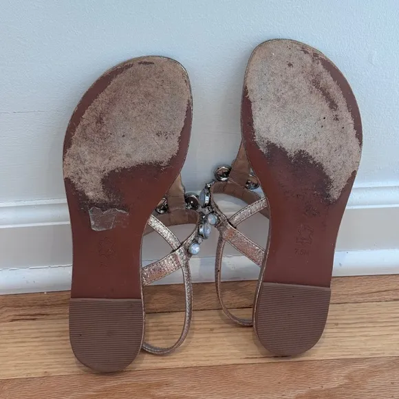 Tory Burch Crackled Metallic BejeweledSandals Shoes size‎ 7.5 M