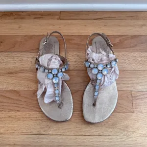 Tory Burch Crackled Metallic BejeweledSandals Shoes size‎ 7.5 M