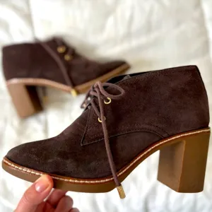 Tory Burch Hilary Suede Boot Heel Mule - 7.5 - Brown Leather