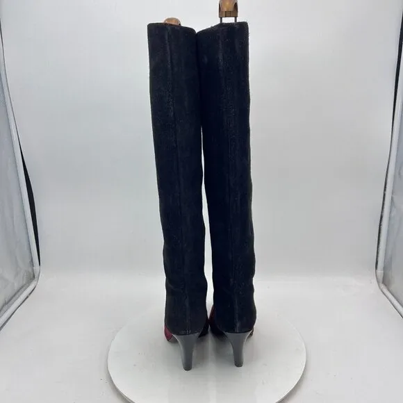 Tory Burch Lila 90mm Women Size 6M Burgundy Grey Black Suede Knee High Boot