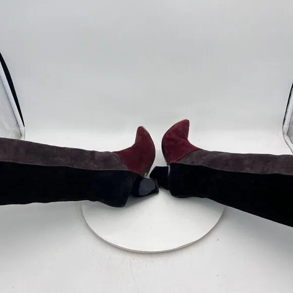 Tory Burch Lila 90mm Women Size 6M Burgundy Grey Black Suede Knee High Boot