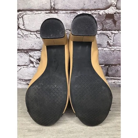 Tory Burch Tan Leather Black Patent Leather Block Heels Women’s Sz 8.5M US/39EU