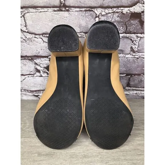 Tory Burch Tan Leather Black Patent Leather Block Heels Women’s Sz 8.5M US/39EU