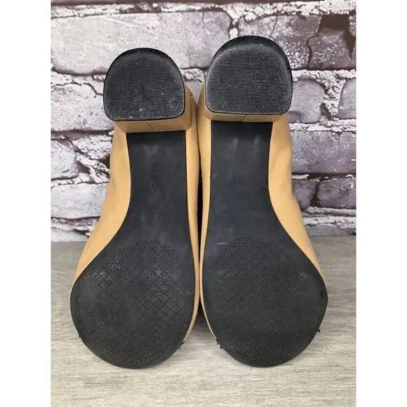 Tory Burch Tan Leather Black Patent Leather Block Heels Women’s Sz 8.5M US/39EU