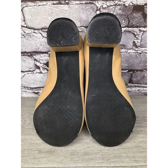 Tory Burch Tan Leather Black Patent Leather Block Heels Women’s Sz 8.5M US/39EU