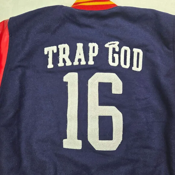 Trap Goin Off Varsity Jacket, Red, Blue, Yellow Men Sz Medium M