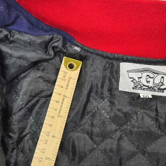 Trap Goin Off Varsity Jacket, Red, Blue, Yellow Men Sz Medium M