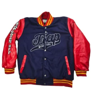 Trap Goin Off Varsity Jacket, Red, Blue, Yellow Men Sz Medium M