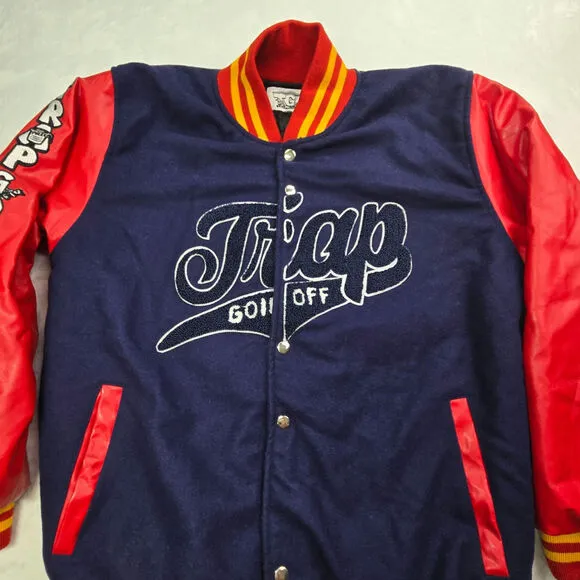 Trap Goin Off Varsity Jacket, Red, Blue, Yellow Men Sz Medium M