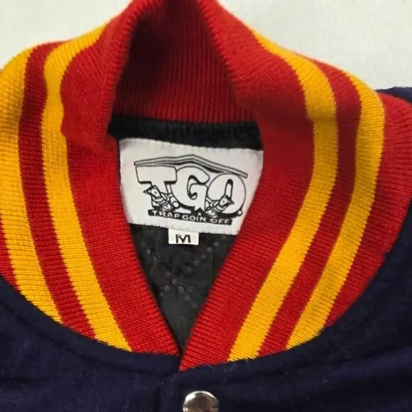 Trap Goin Off Varsity Jacket, Red, Blue, Yellow Men Sz Medium M