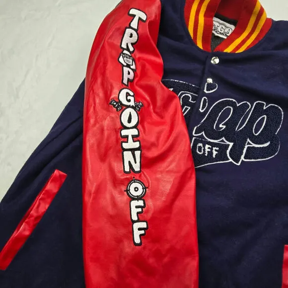 Trap Goin Off Varsity Jacket, Red, Blue, Yellow Men Sz Medium M
