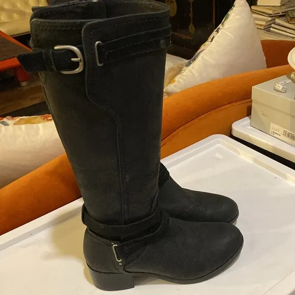 UGG Australia Darcie Black Leather Women's Knee High Riding Boots Shoes size 7M