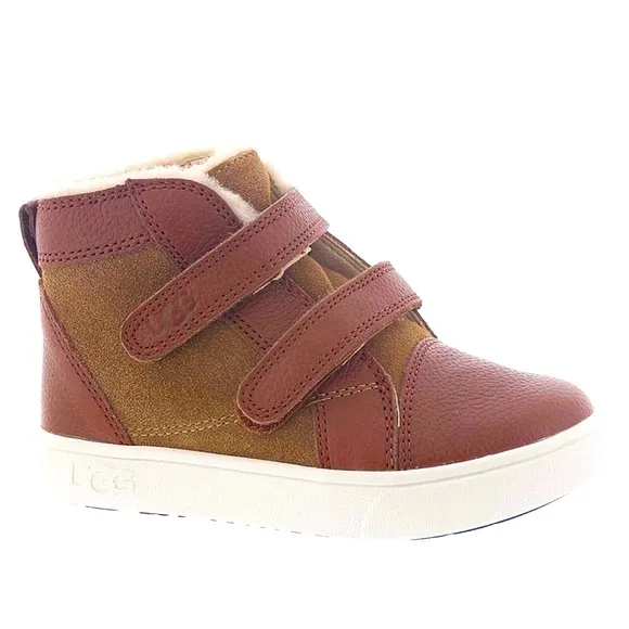 UGG Kids Leather suede caramel brown high top sneakers strap closure sz 11(boys)