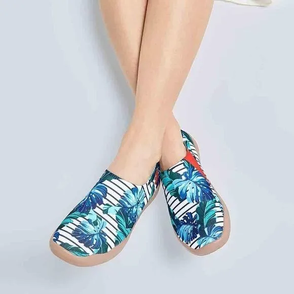 UIN Women's Painted Canvas Slip-On Ladies Travel Shoes (Blue Forest)