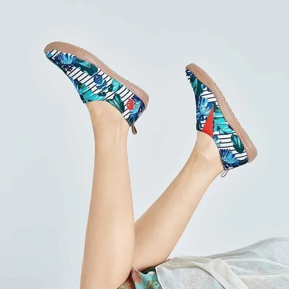 UIN Women's Painted Canvas Slip-On Ladies Travel Shoes (Blue Forest)