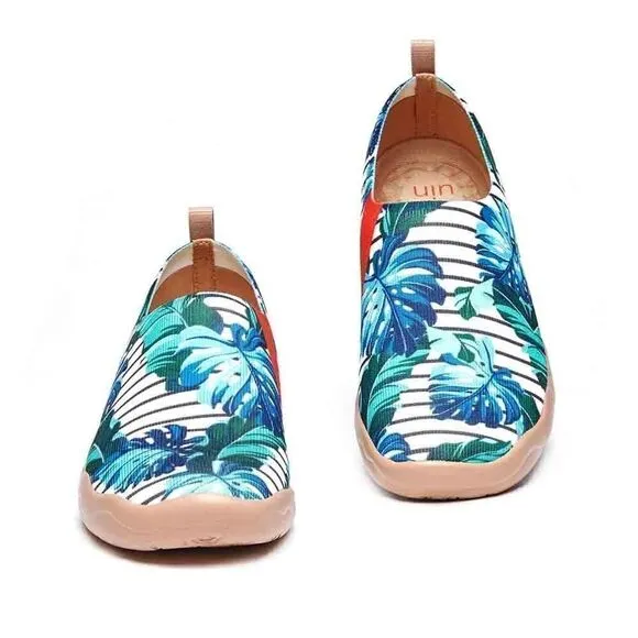 UIN Women's Painted Canvas Slip-On Ladies Travel Shoes (Blue Forest)