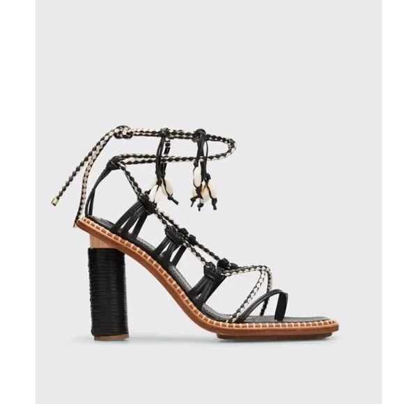 Ulla Johnson Women's Black Cora Seashell High Heel Sandal Shoes EUR 37 US 6.5-7