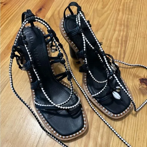 Ulla Johnson Women's Black Cora Seashell High Heel Sandal Shoes EUR 37 US 6.5-7
