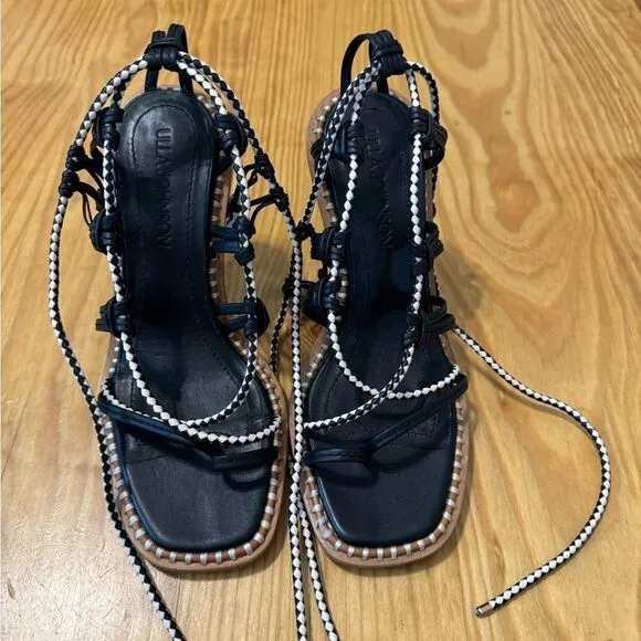 Ulla Johnson Women's Black Cora Seashell High Heel Sandal Shoes EUR 37 US 6.5-7