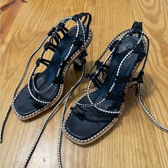 Ulla Johnson Women's Black Cora Seashell High Heel Sandal Shoes EUR 37 US 6.5-7