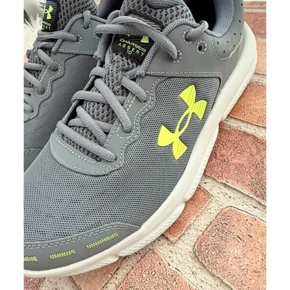 Under Armour Charged Assert 10 Men's Size 12 Gray Gravel Lime Running Shoes New