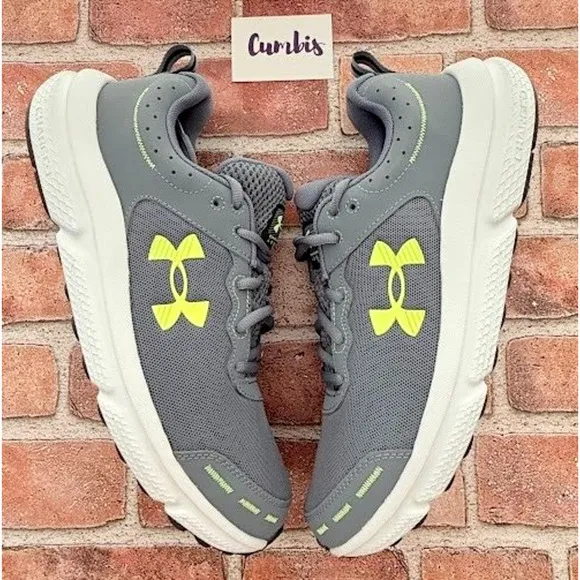 Under Armour Charged Assert 10 Men's Size 12 Gray Gravel Lime Running Shoes New