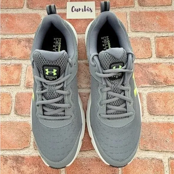 Under Armour Charged Assert 10 Men's Size 12 Gray Gravel Lime Running Shoes New