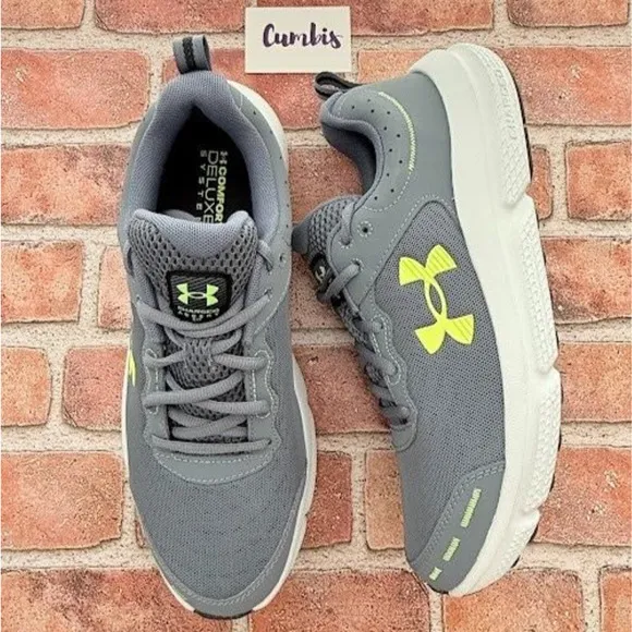 Under Armour Charged Assert 10 Men's Size 12 Gray Gravel Lime Running Shoes New